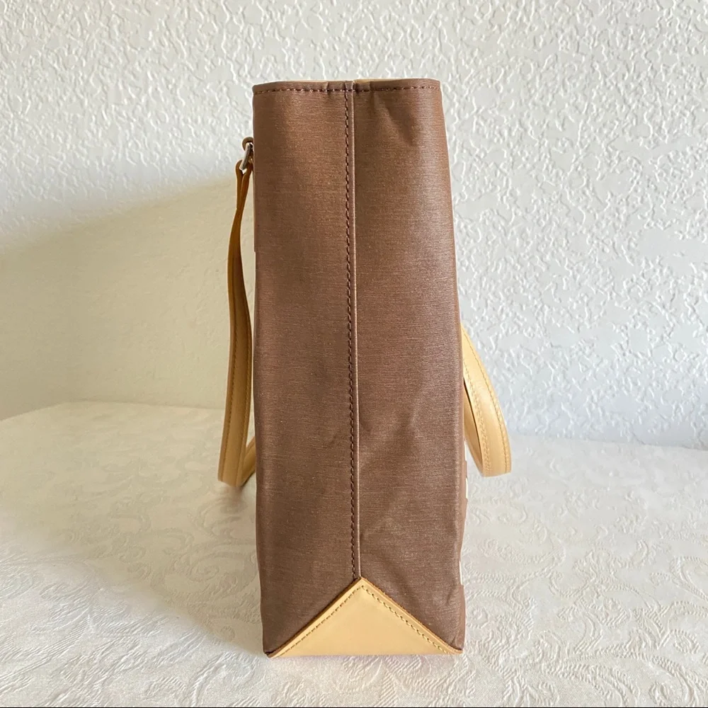 Burberry Brown Tote with Tan Strap and Plaid Cutout Detail